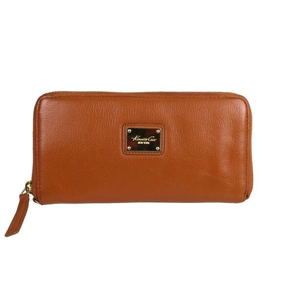 Kenneth Cole BROWN GENUINE LEATHER ID BILL CARD ZIP AROUND WALLET CLUTCH - Picture 1 of 8